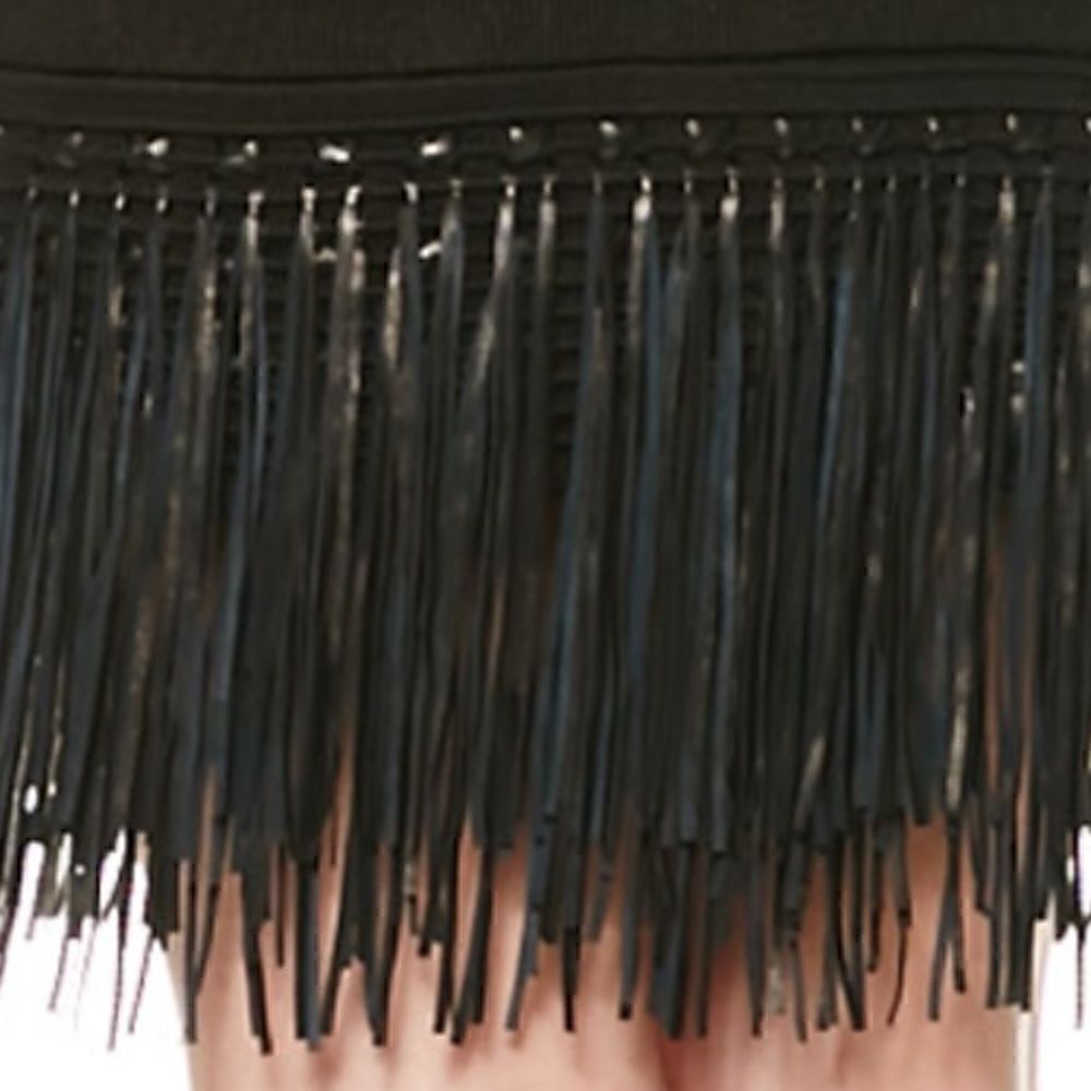 Ralph Lauren Black Lamb Leather-Fringe Silk Knit Sheath Dress - Picture 11 of 16